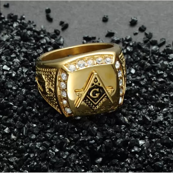 Gold freemason ring masonic signet steel plated - Picture 3 of 8